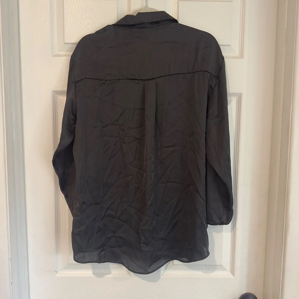 Zara Womens Black Satin Finish Button Down Shirt Long Sleeve Blouse 3666/220 L - Picture 4 of 4